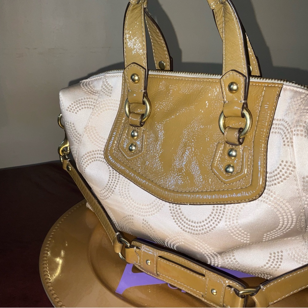 Coach Ashley Dotted Op Art Sateen Satchel Cream Patent Y2K F20027 coquette glam - Picture 12 of 16